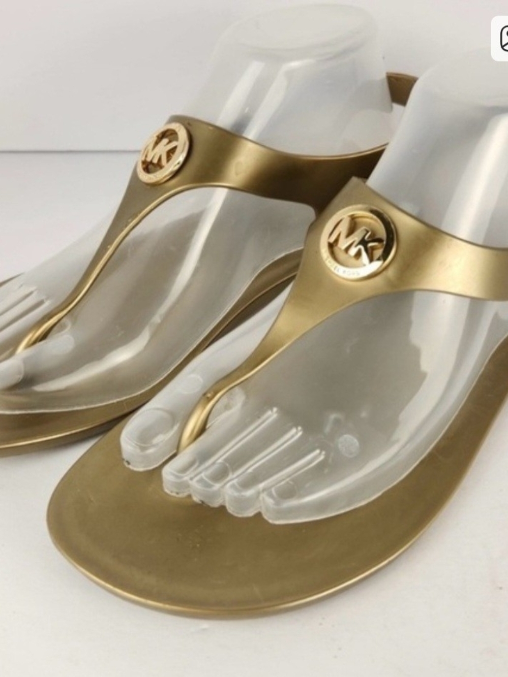Michael Kors Metallic Gold MK Logo Thong Sandals